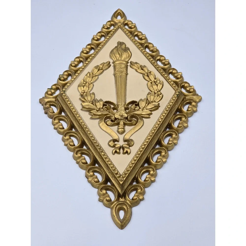 Vintage HOMCO 1971 Gold‎ Laurel Wreath Torch Plaque Wall Hanging MCM Decor Made